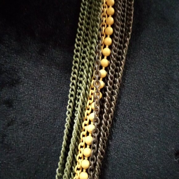 Women's Vintage Monet Multi Strand Yellow & Gold Chain Necklace With Lobster Cla - Picture 4 of 6